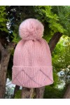 Ponponlu Taşlı Pembe Çocuk Beresi 5-9 Yaş, %70 Akrilik %30 Polyester