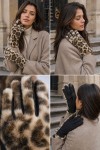 E0025 Bej Leopar Desen Peluş Kürklü Eldiven