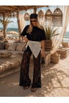 File003 Bej Dantelli Üçgen File Saç Bandanası