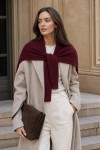 Burgundy Tie-Front Shrug, knit-look fabric, 51x125 cm
