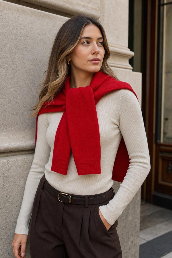 HRK01 Red Tie-Front Shrug