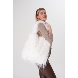NWC-003 İtalyan Saçaklı Beyaz Peluş Çanta