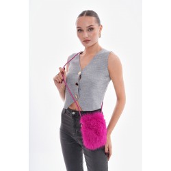 NWC-006 İçi Kadife Astarlı Fuşya Mini Peluş Çanta