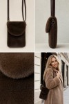 Peluş Kahverengi Mıknatıslı Mini Çanta, %100 Polyester Peluş