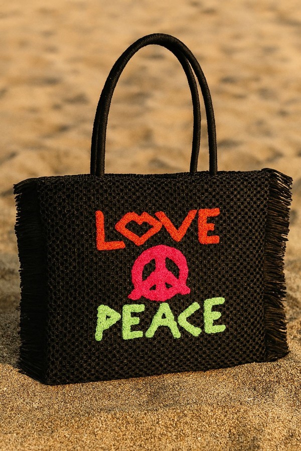 NWC-1021 Nakışlı Siyah Hasır Çanta