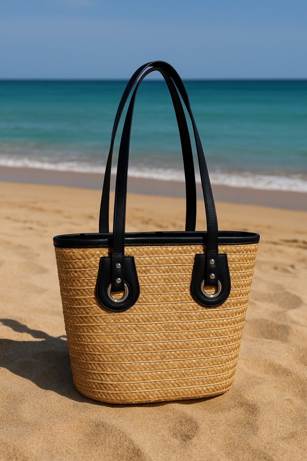 NWC-1041-2 Bej Hasır Çanta 30x22x10 cm