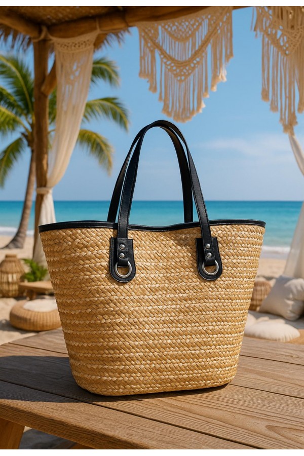 NWC-1041 Bej Hasır Çanta 48x33x15 cm