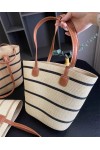 NWC-1043-1 Çizgili Bej Siyah Hasır Çanta