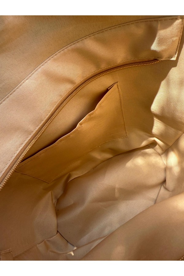 NWC-1043-1 Çizgili Camel Bej Hasır Çanta