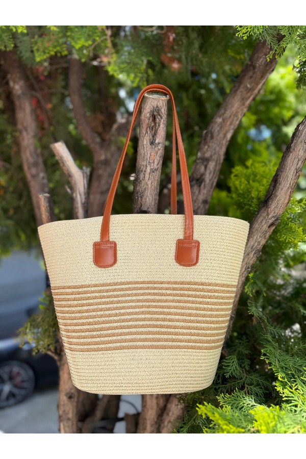 NWC-1051 Bej Camel Hasır Çanta