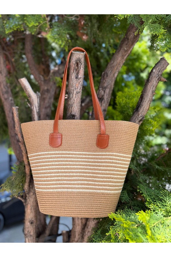 NWC-1051 Camel Bej Hasır Çanta