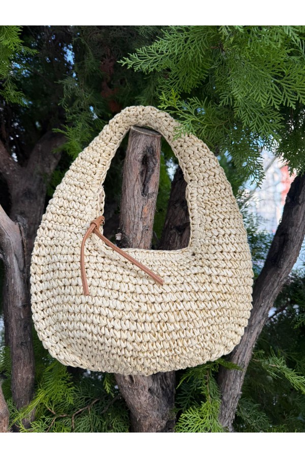 NWC-1055 Bej Fermuarlı Hasır Çanta