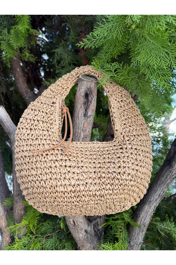 NWC-1055 Camel Fermuarlı Hasır Çanta