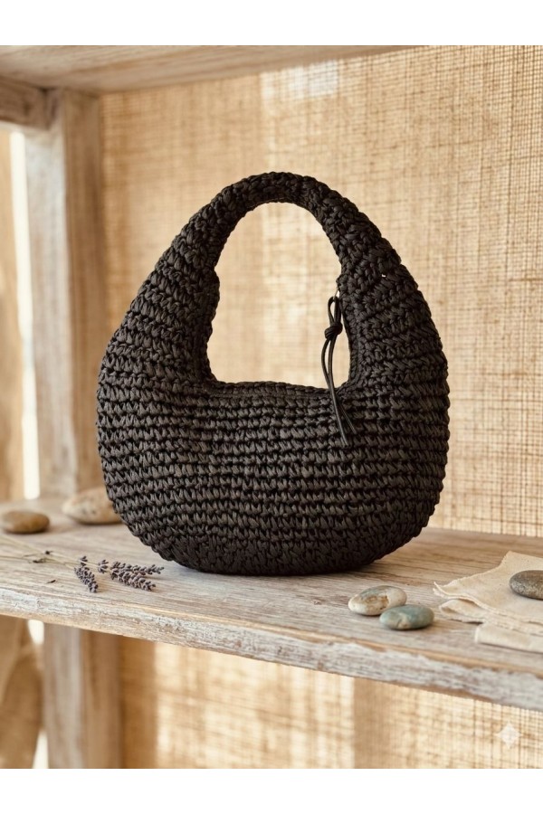 NWC-1055 Siyah Fermuarlı Hasır Çanta