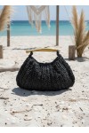 NWC-1058 Siyah Çıtçıtlı Hasır Çanta 33x20 cm