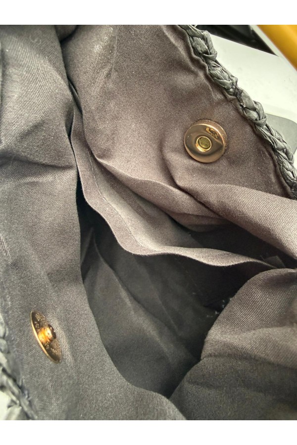 NWC-1058 Siyah Çıtçıtlı Hasır Çanta 33x20 cm