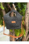 NWC-1061 Siyah Çıtçıtlı Hasır Çanta 30x26x7 cm