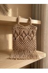 NWC-1064 Camel Lastikli Astarlı El Örgüsü Hasır Çanta 30x30x15 cm