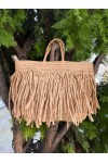NWC-1066 Camel Saçaklı Hasır Çanta 41x29 cm