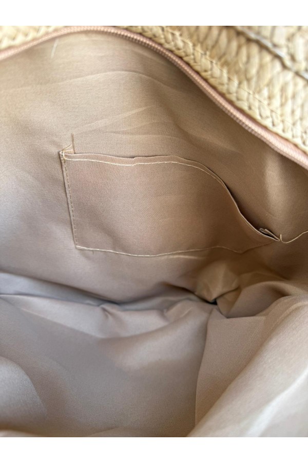 NWC-1066 Camel Saçaklı Hasır Çanta 41x29 cm