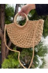 NWC-1071 Camel Fermuarlı Hasır Çanta 43x36,5 cm