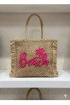 NWC-1073 Camel Beach Yazılı Hasır Çanta 47x44 cm