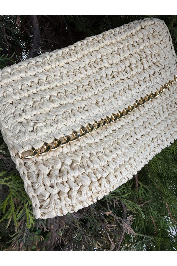 NWC-1075 Bej El Örgüsü Hasır Çanta 27x19x31 cm
