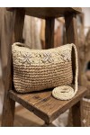 NWC-1076 Camel Denizkabuğu Detaylı El Örgüsü Hasır Çanta 28x21 cm