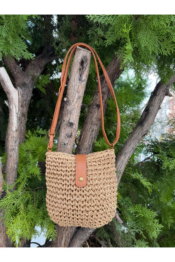 NWC-1077 Camel El Örgüsü Hasır Çanta 24x23 cm NWC-1077 Camel El Örgüsü Hasır Çanta 24x23 cm