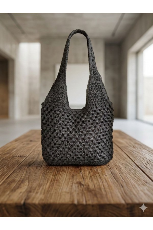 NWC-1088 Siyah El Örgüsü Hasır Çanta