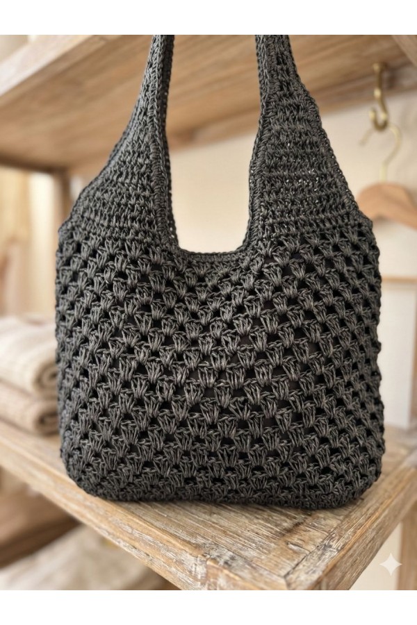 NWC-1088 Siyah El Örgüsü Hasır Çanta