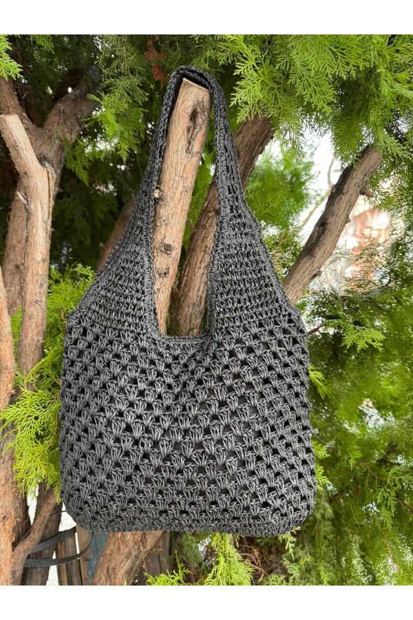 NWC-1088 Siyah El Örgüsü Hasır Çanta