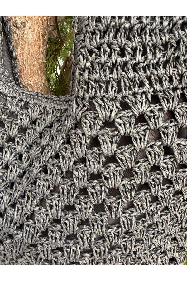 NWC-1088 Siyah El Örgüsü Hasır Çanta