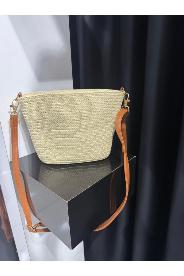 NWC-1117 Bej Mini Hasır Çanta