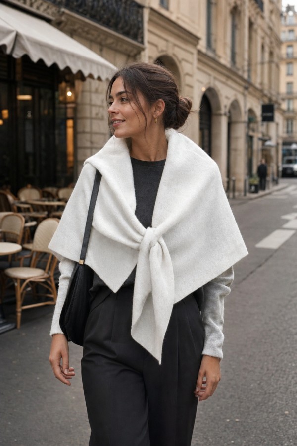 S009 White Knit Shoulder Shawl