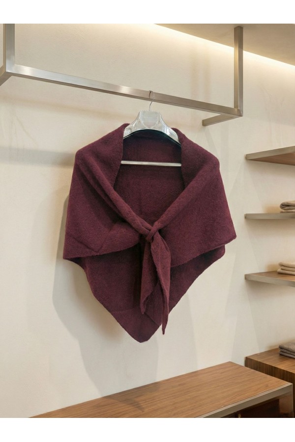 S009 Bordo Üçgen İçten Geçmeli Triko Omuz Şalı