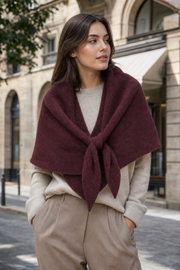 S009 Burgundy Knit Shoulder Shawl