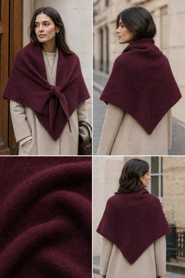 Burgundy Knit Shoulder Shawl, knit-look fabric