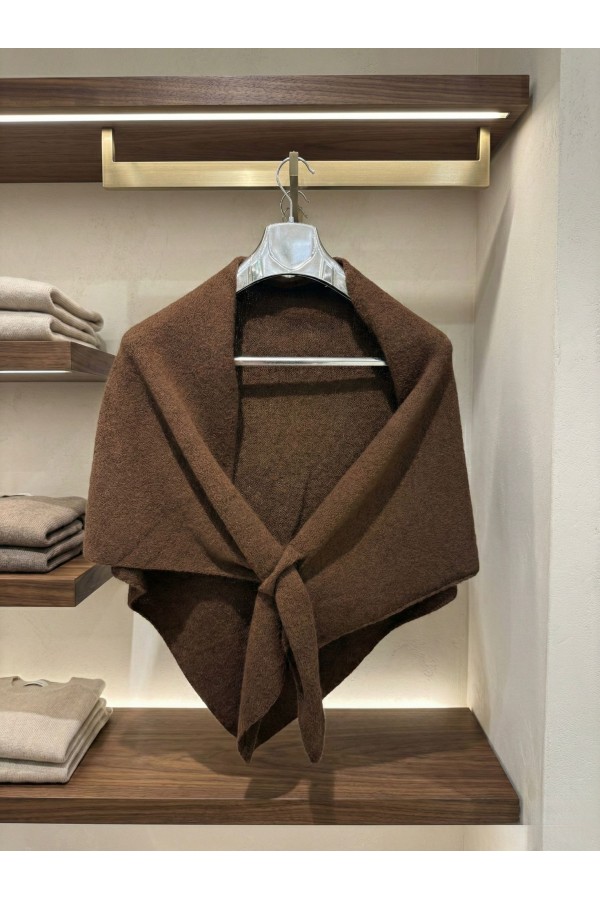 S009 Kahverengi Üçgen İçten Geçmeli Triko Omuz Şalı