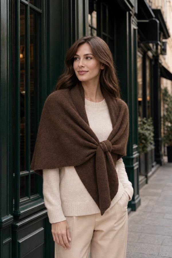 S009 Brown Knit Shoulder Shawl