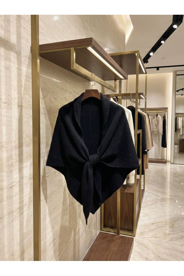 S009 Siyah Üçgen İçten Geçmeli Triko Omuz Şalı