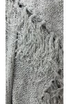 S010 Püsküllü Yün Karışımlı Kumaş Gri Üçgen Şal 80x180 cm