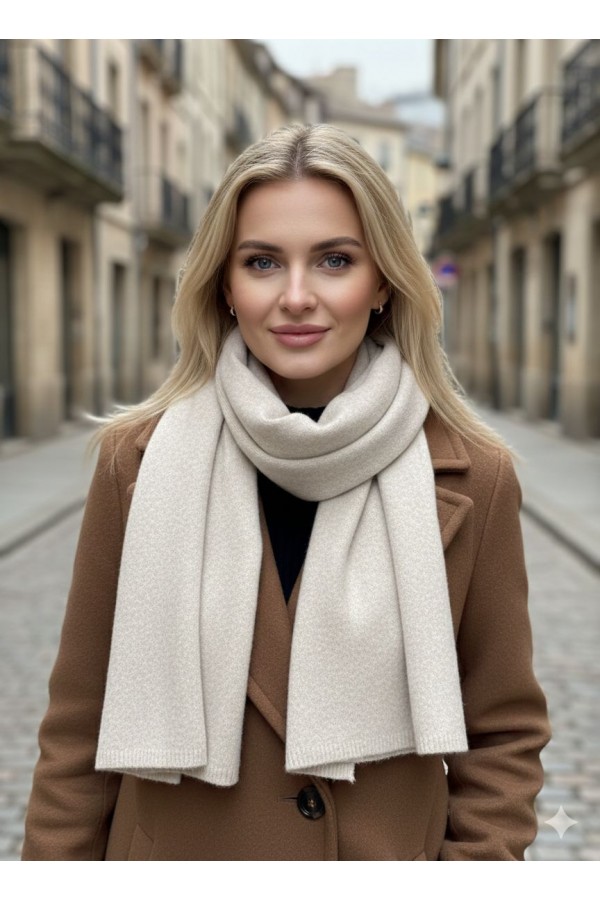 S014 Ekru Puf Şal Atkı 40x180 cm