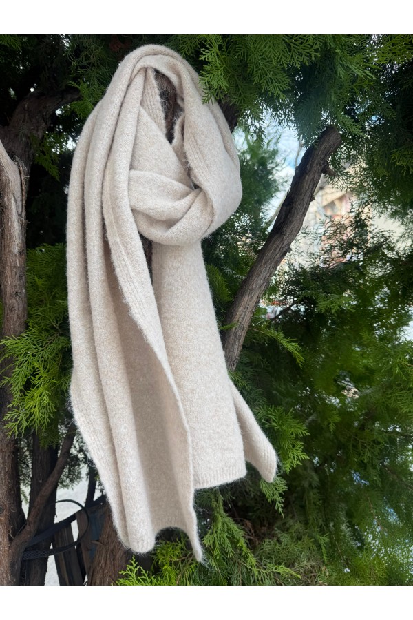 S014 Ekru Puf Şal Atkı 40x180 cm