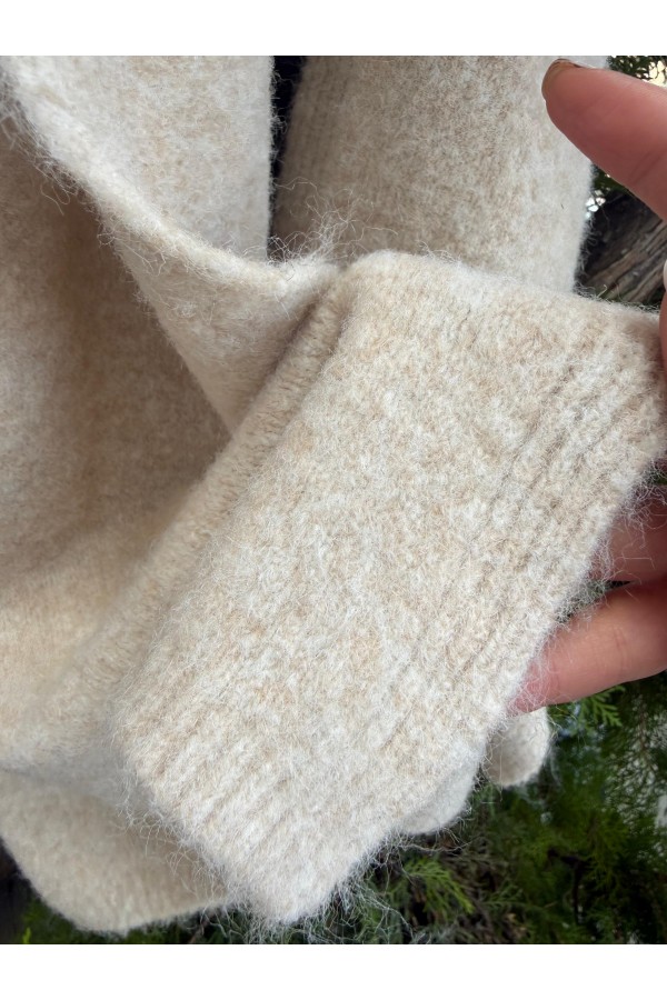 S014 Ekru Puf Şal Atkı 40x180 cm