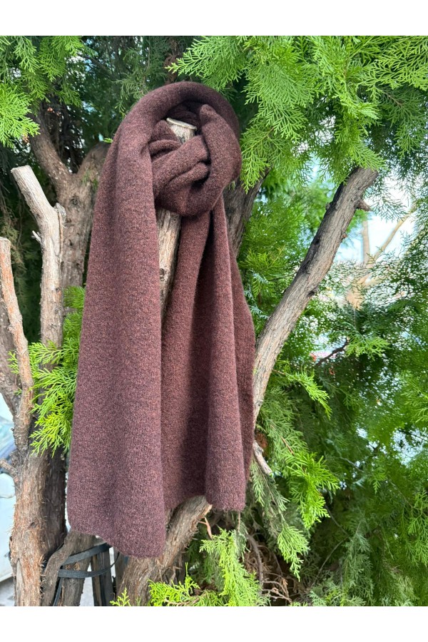 S014 Kahverengi Puf Şal Atkı 40x180 cm