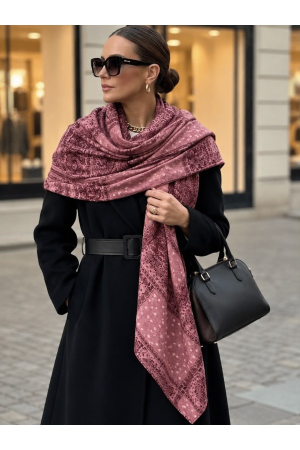 S017 Pembe Etnik Desenli Şal 90x180 cm