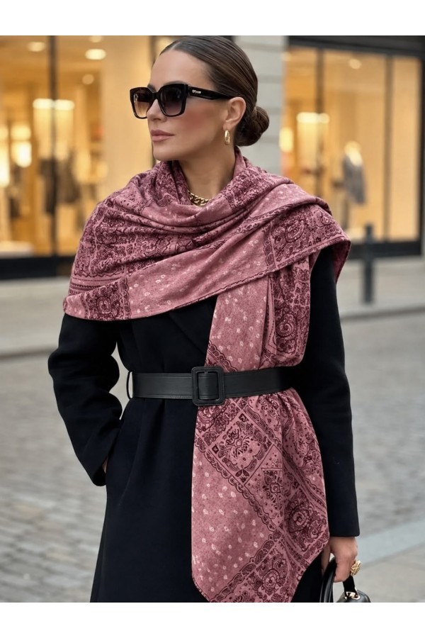 S017 Pembe Etnik Desenli Şal 90x180 cm